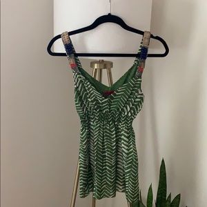 Velvet Green Tank Blouse with Beading